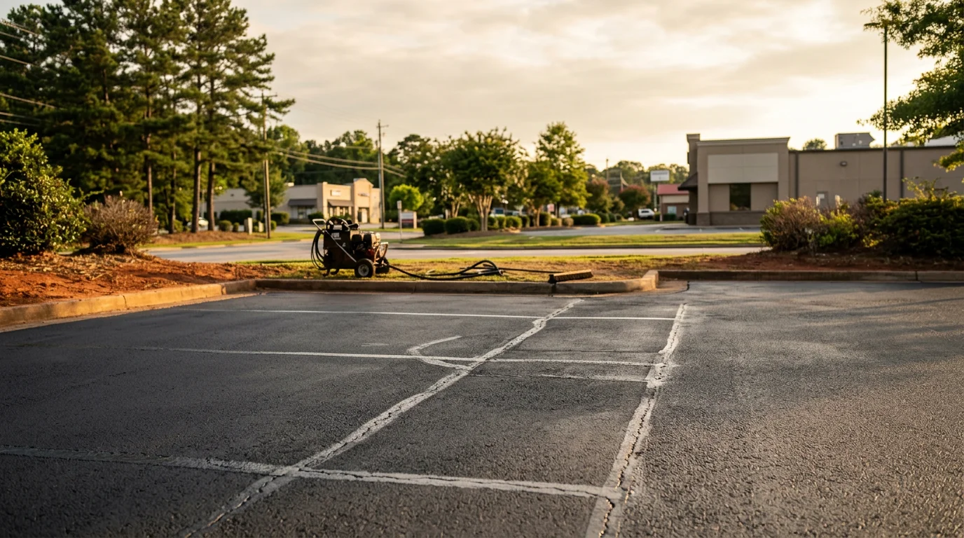 Asphalt sealcoating application protecting a residential driveway