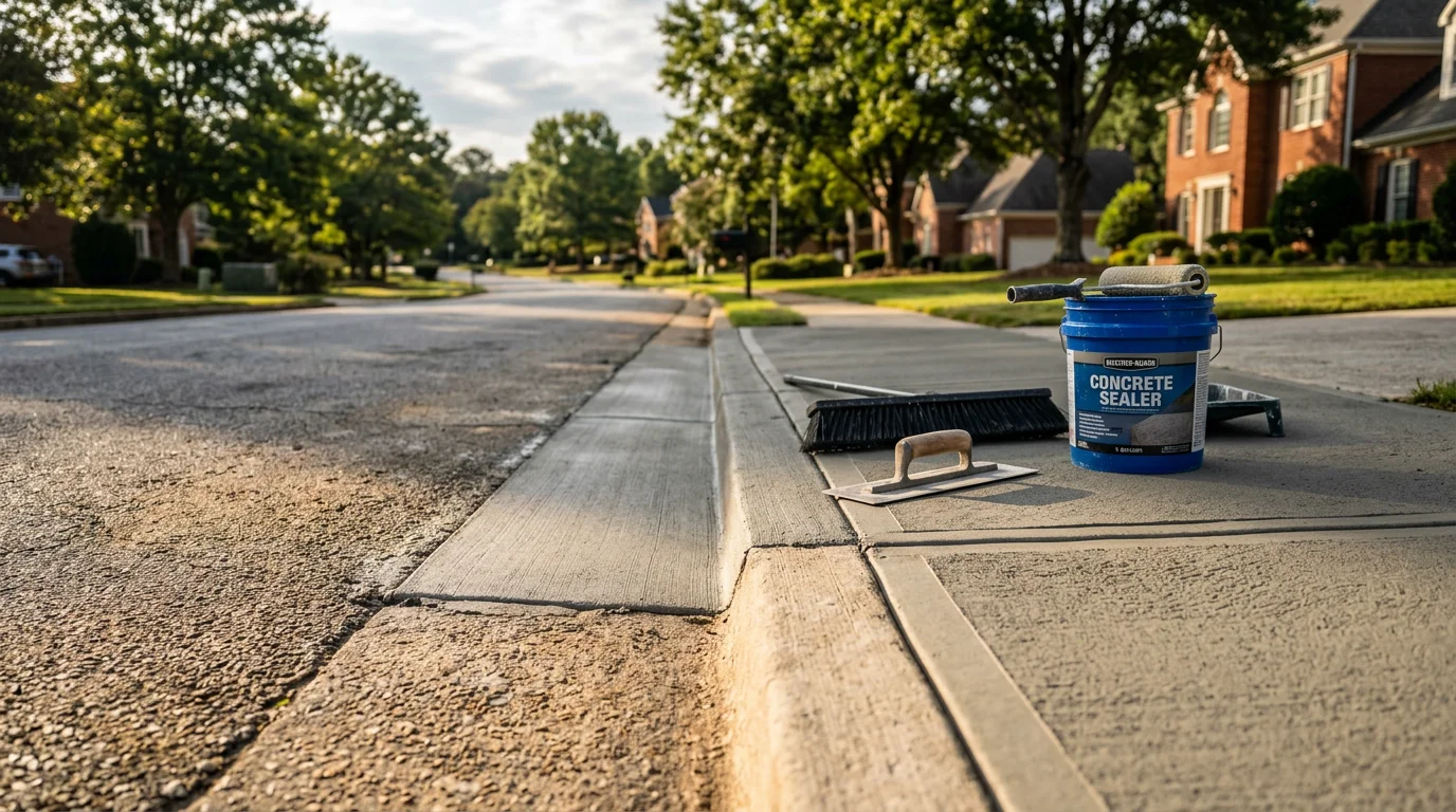 Newly repaired concrete sidewalk and curbing